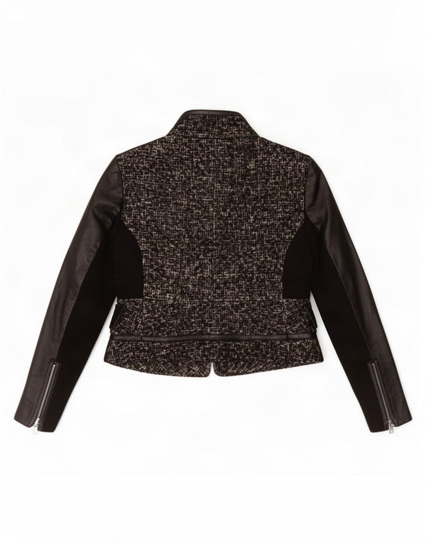 Zara Femme Veste Blazer Zippée UK 14 Grande Laine Noire