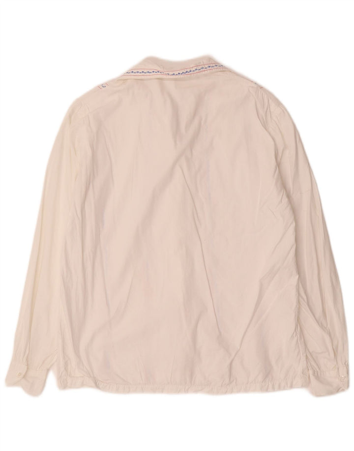 VINTAGE Chemisier Chemise Femme UK 16 Grand Rayé Blanc