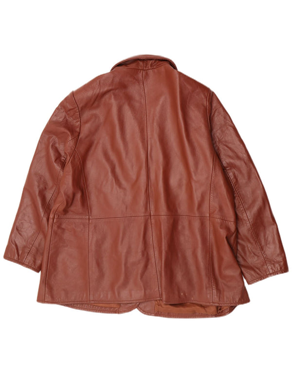 Classics Veste blazer en cuir à 3 boutons pour femme UK 26 5XL Cuir marron