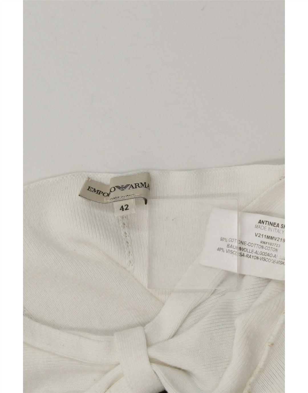 Emporio Armani Haut court à épaules dénudées pour femme IT 42 Rayé blanc moyen