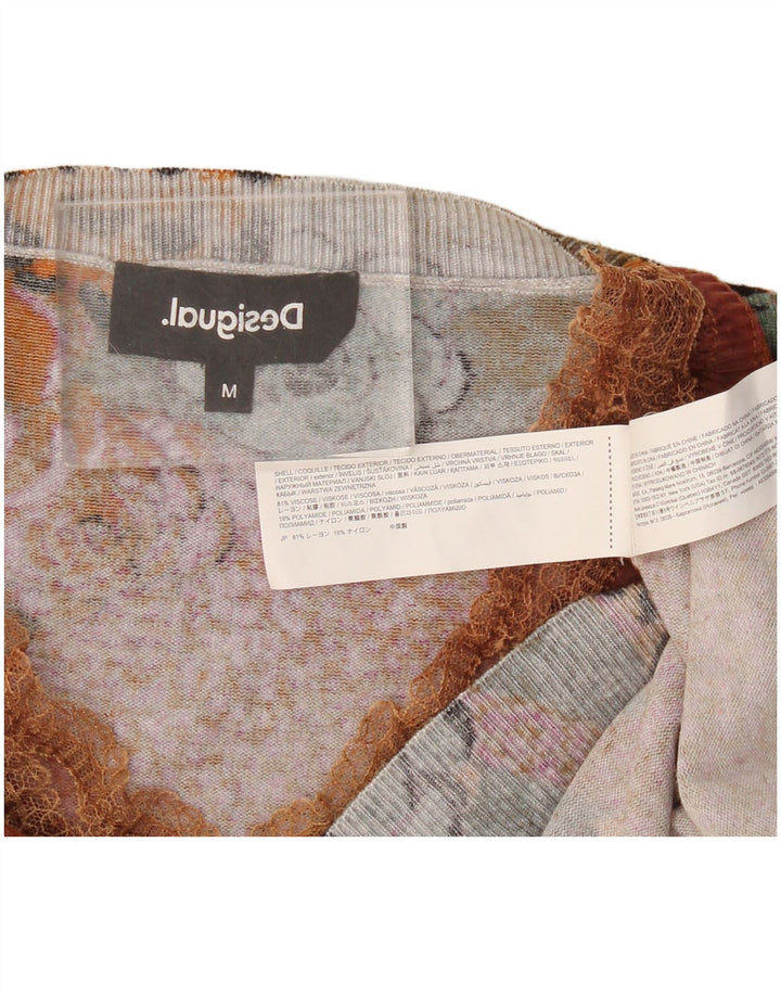 Desigual Femme Pull Col V UK 14 Moyen Multicolore