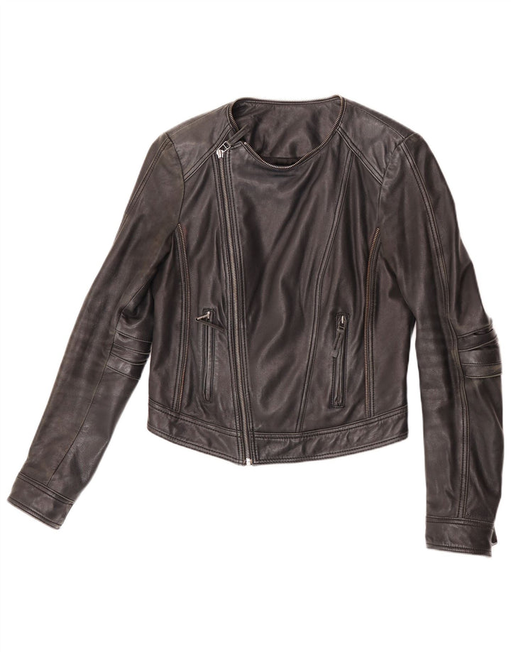 Max Womens Crop Biker Veste en cuir UK 12 Cuir noir moyen