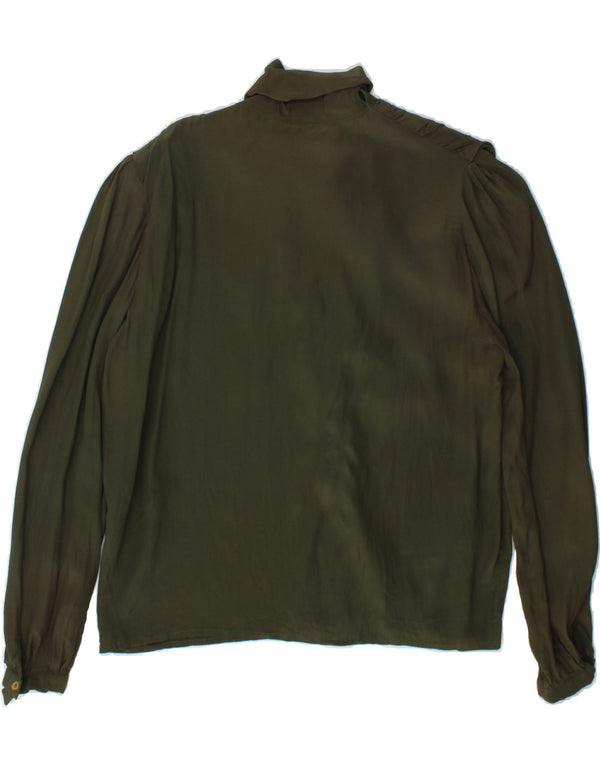 VINTAGE Womens Front Tie Shirt Blouse IT 42 Medium Khaki