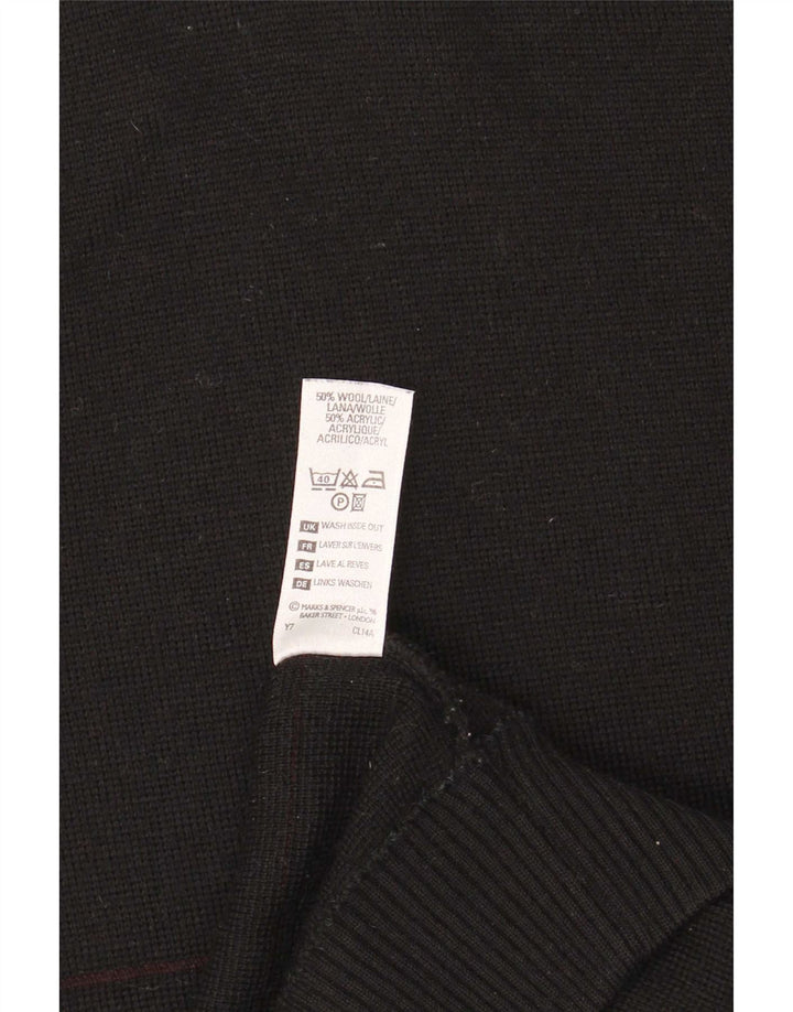 Marks & Spencer Pull col V pour homme en laine rayée noire