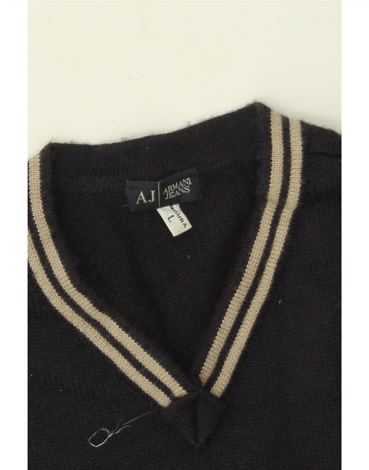 Armani Jeans Pull col V pour homme en laine bleu marine Large