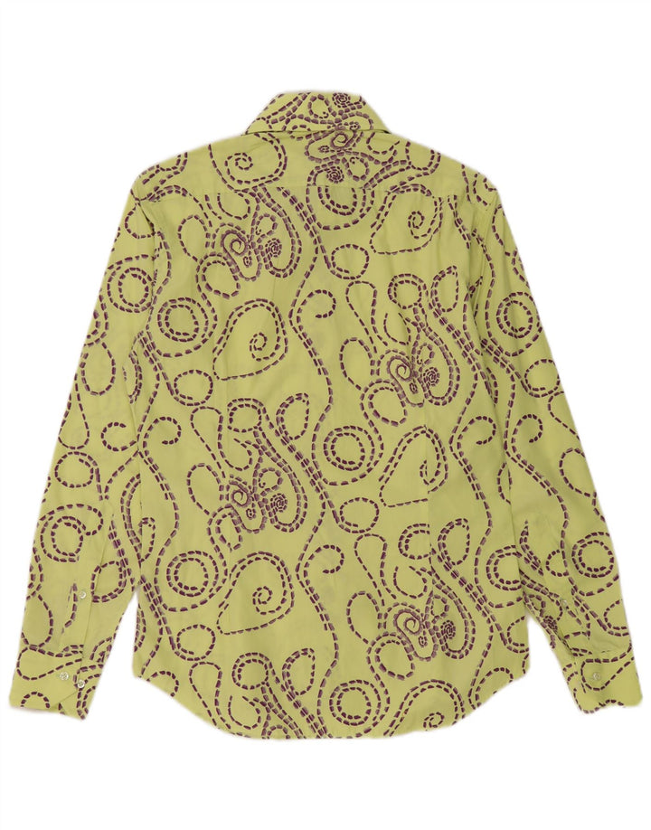 vintage Mens Abstract Pattern Slim Fit Chemise Taille 39 15 1/2 Jaune Moyen