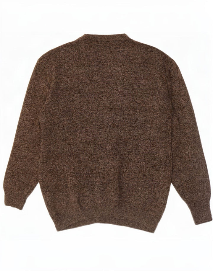 vintage Mens Cardigan Sweater Grande laine géométrique brune