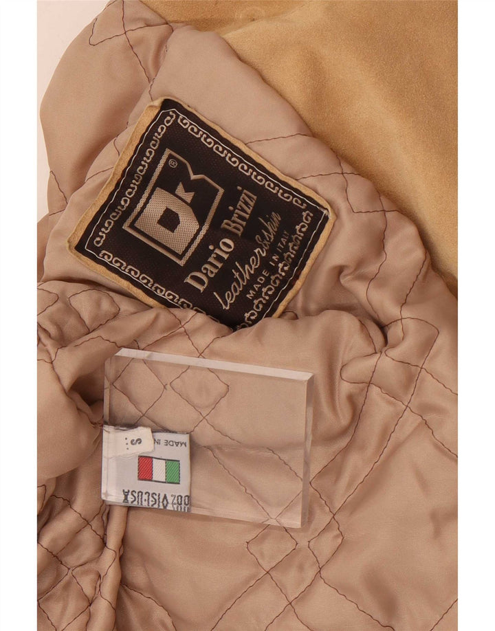 Dario Brizzi Veste en daim double boutonnage pour femme UK 10 Petit cuir beige