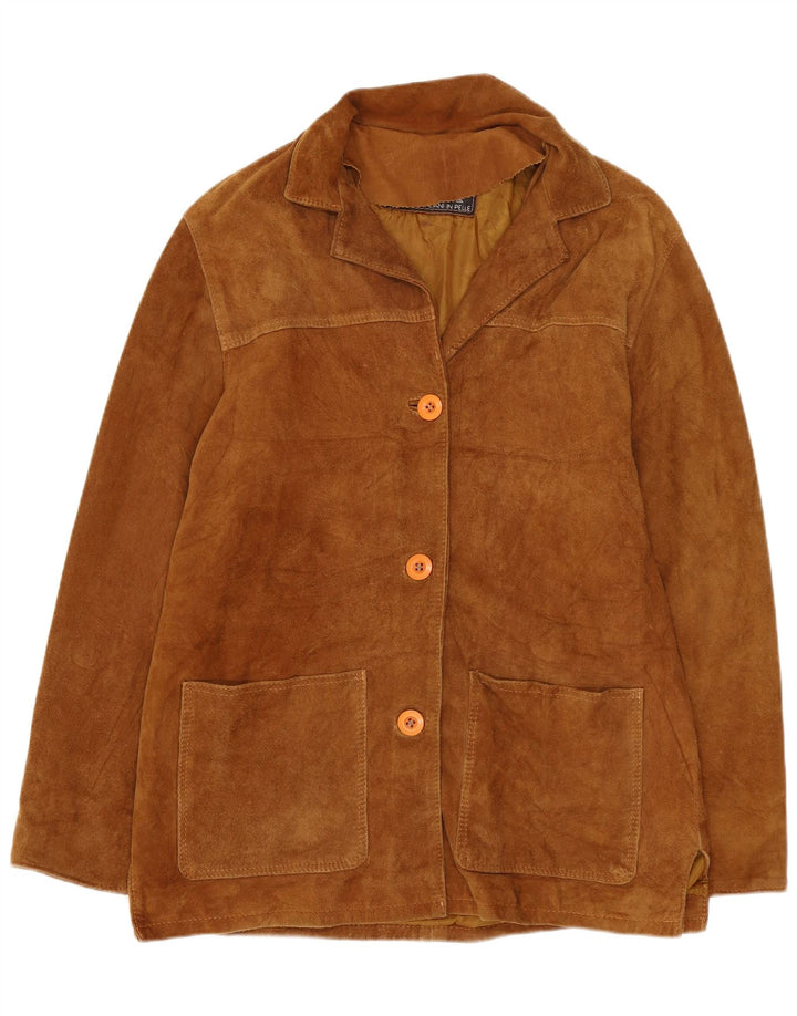 vintage Femmes Surdimensionné 3 Boutons Blazer En Daim Veste UK 10 Petit Brun