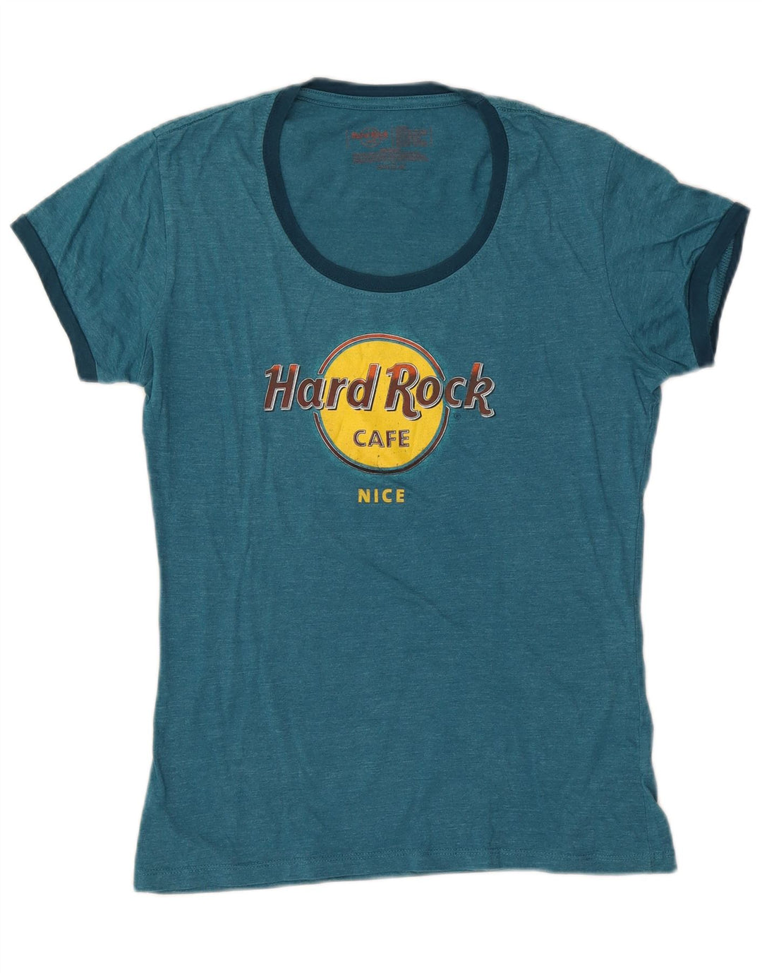 HARD ROCK CAFE Femmes Joli T-Shirt Graphique Top UK 14 Grand Coton Bleu