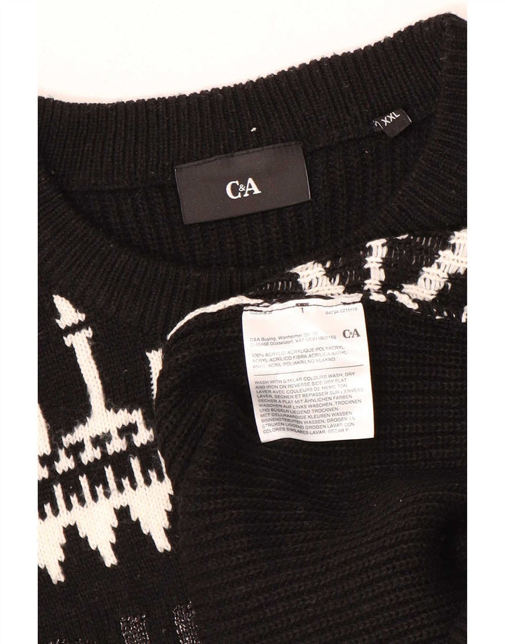 C & A Pull col rond pour homme 2XL Noir Patchwork Acrylique