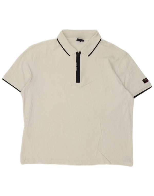 Paul & Shark Polo Homme XL Blanc Rayé Coton