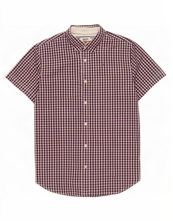 Tommy Hilfiger Chemise à manches courtes pour homme en coton vichy bleu marine moyen