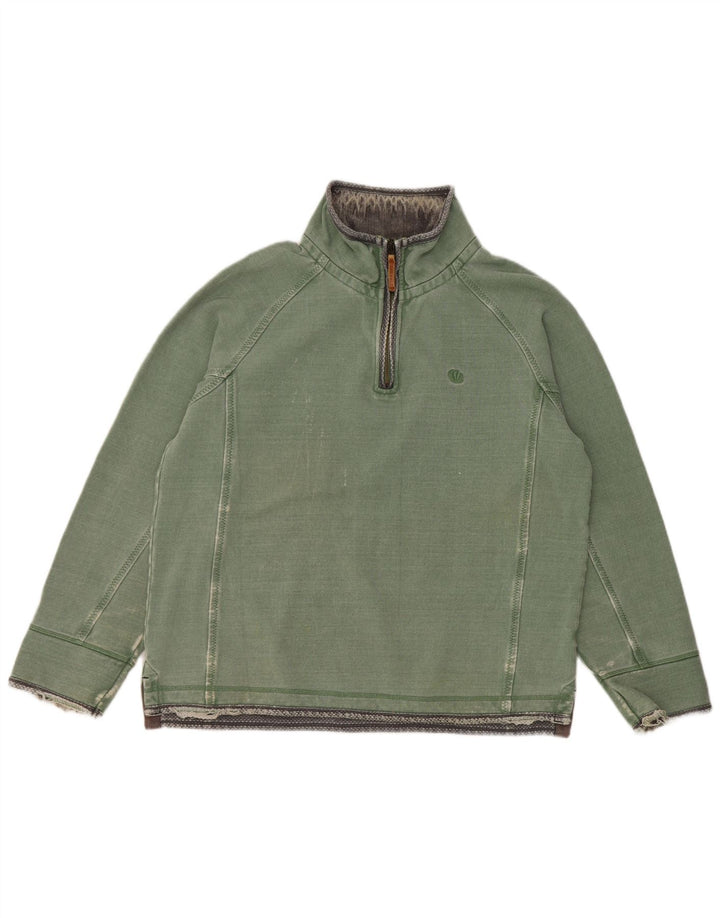 Fat Face Sweat-Shirt Col Zippé Homme Vert Moyen Coton
