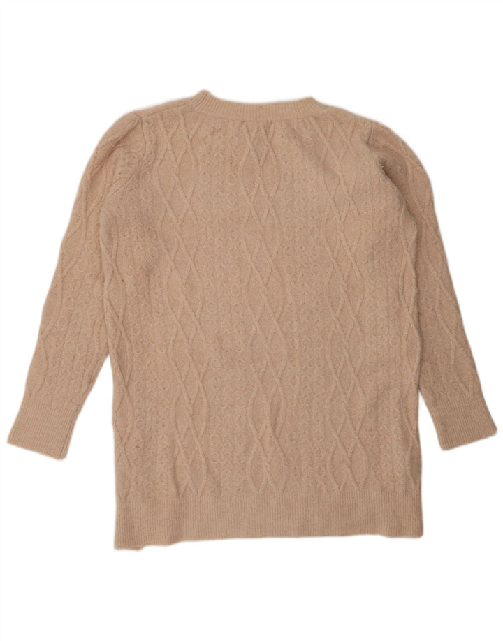Zara Pull long à col rond pour femme Beige moyen UK 14