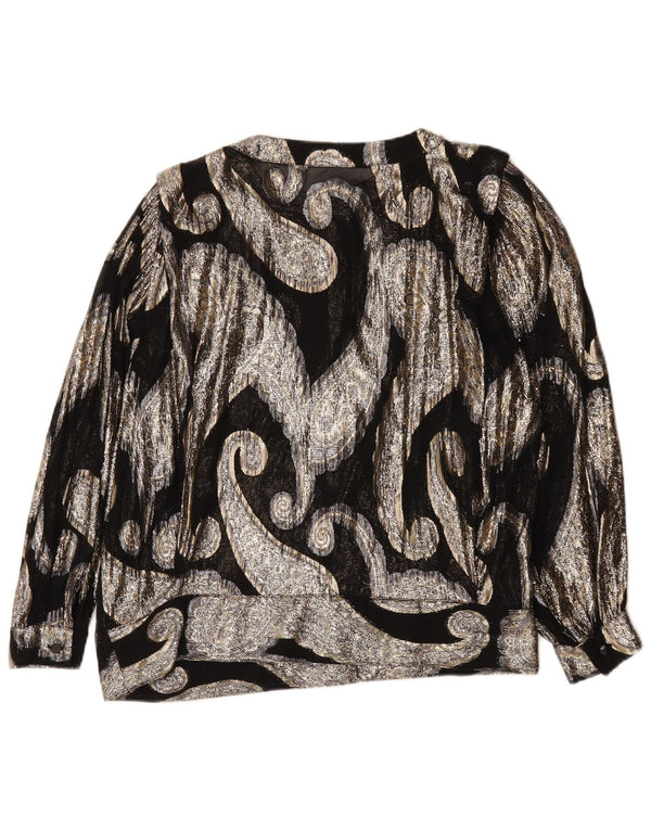 vintage Femmes Voir à travers Blouse Top UK 14 Grand Paisley Noir