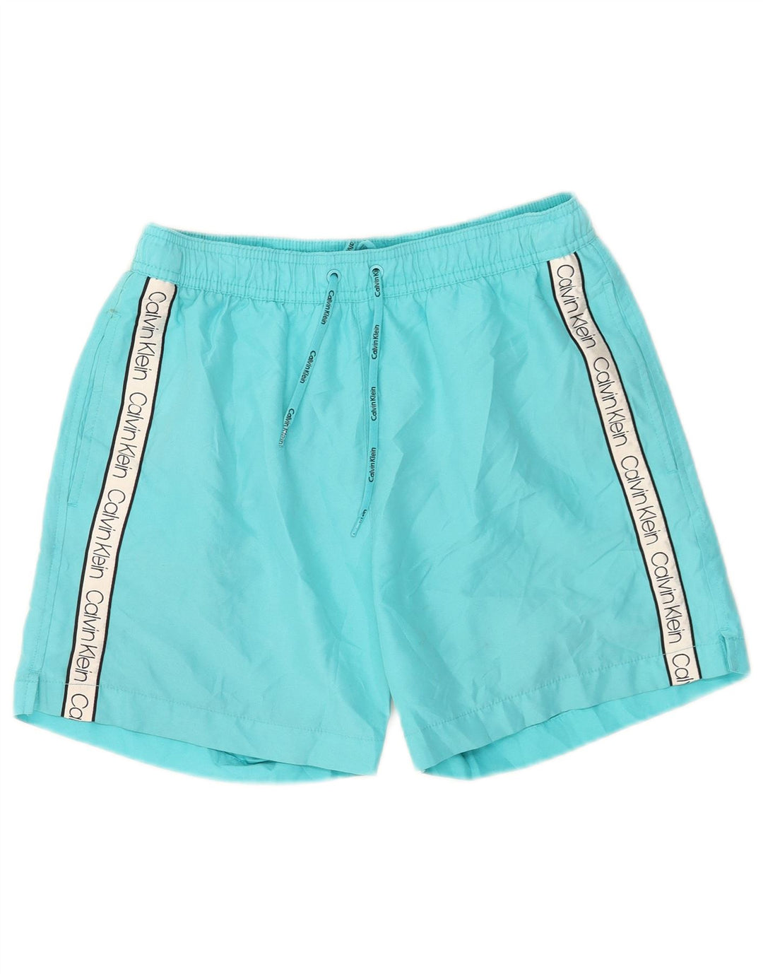 Calvin Klein Mens Graphic Swimming Shorts Small  Blue Colourblock Polyester