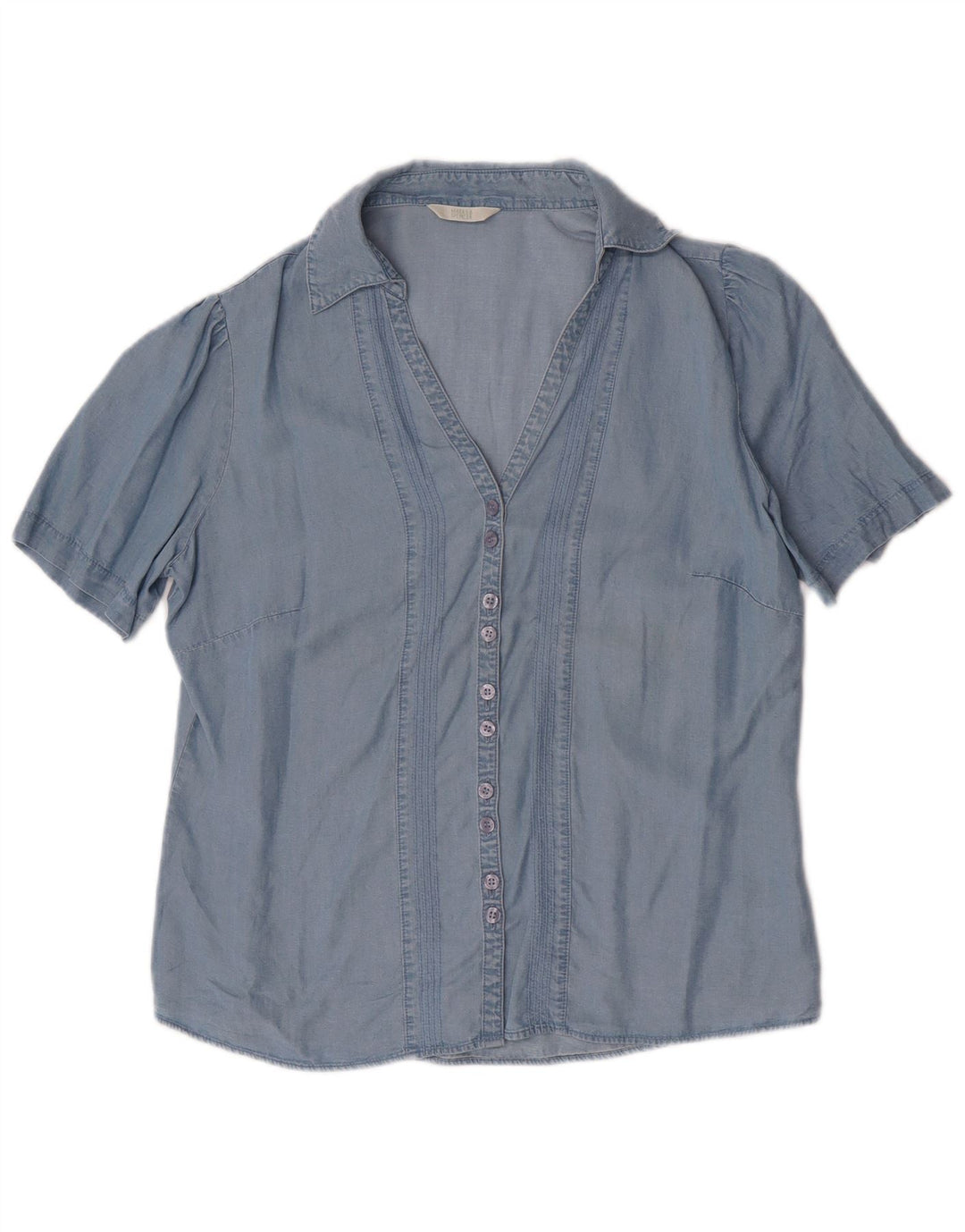 MARKS & SPENCER Chemise à manches courtes pour femme UK 14 Large Bleu Lyocell