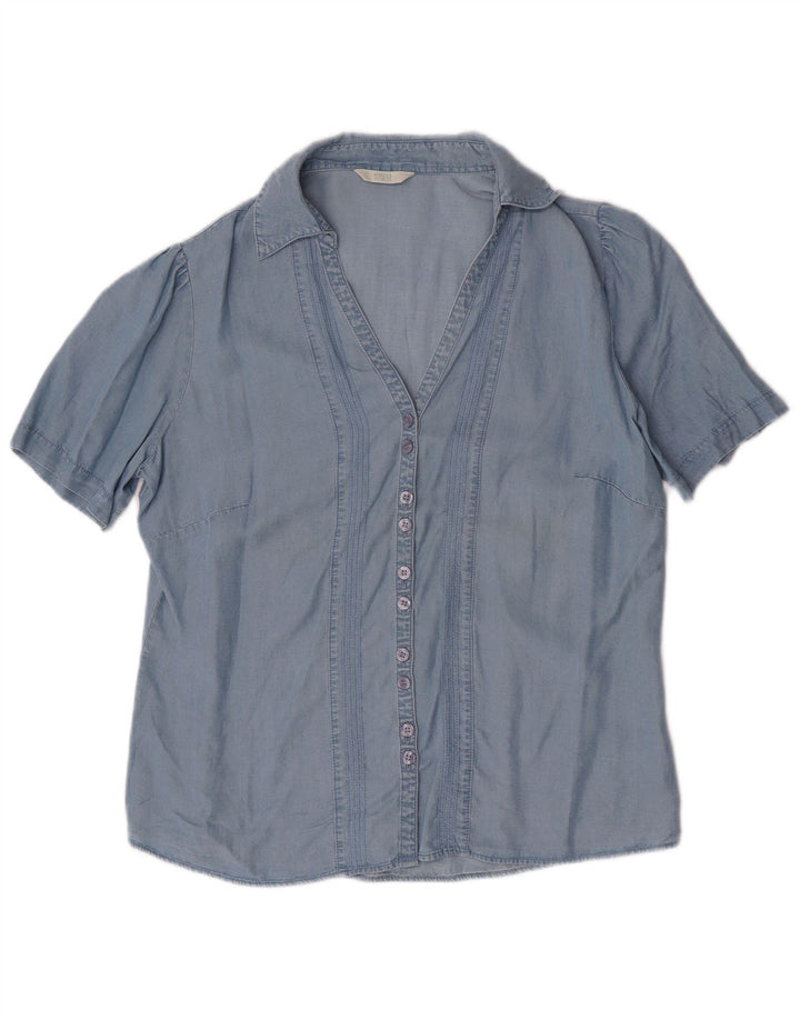 MARKS & SPENCER Chemise à manches courtes pour femme UK 14 Large Bleu Lyocell