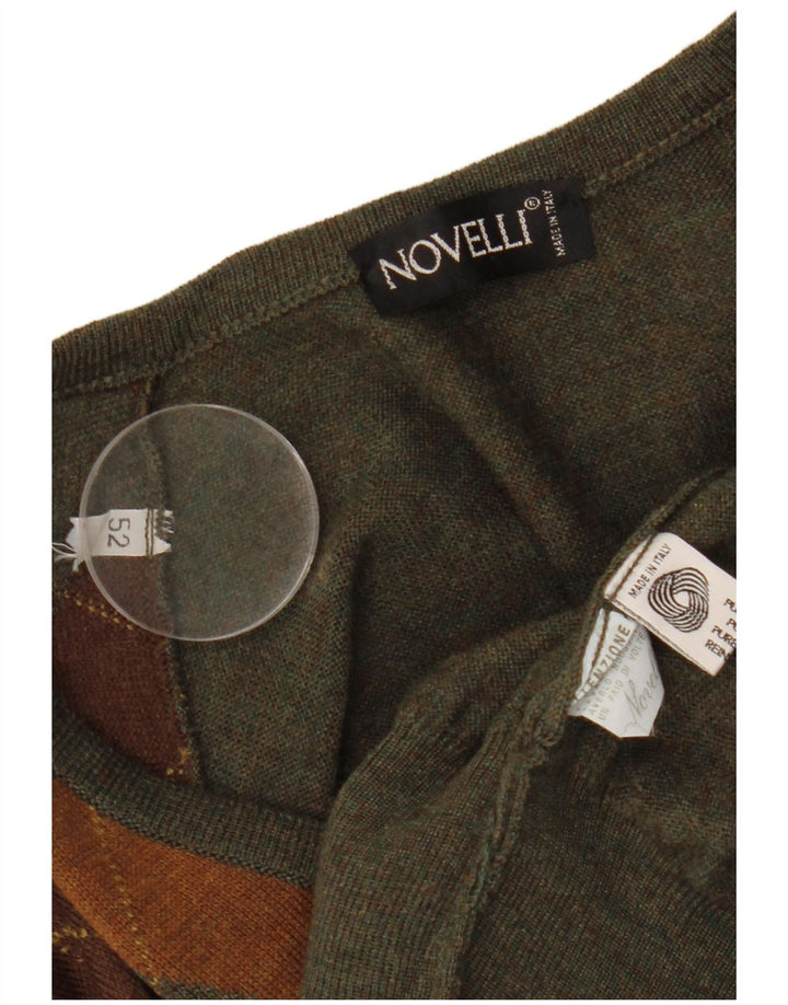 NOVELLI Pull col V pour homme IT 52 Large Kaki Argyle/Diamond Laine