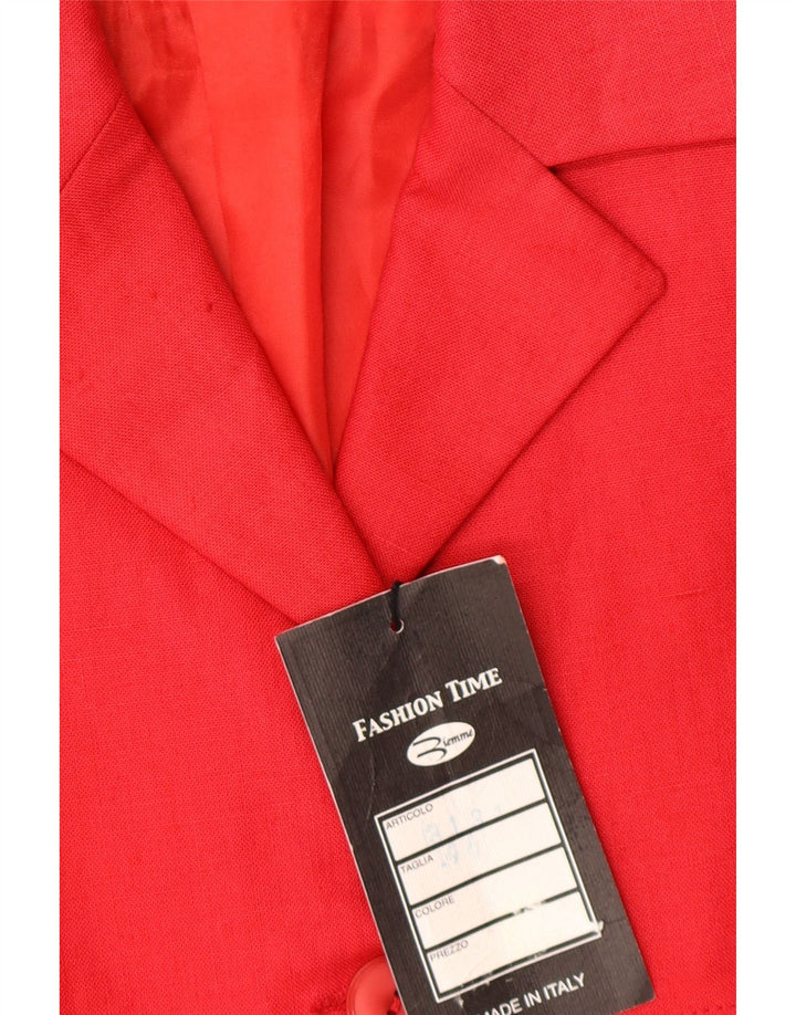 VINTAGE Womens Short Sleeve 3 Button Blazer Jacket UK 12 Medium Red Linen Vintage Vintage and Second-Hand Vintage from Messina Hembry 