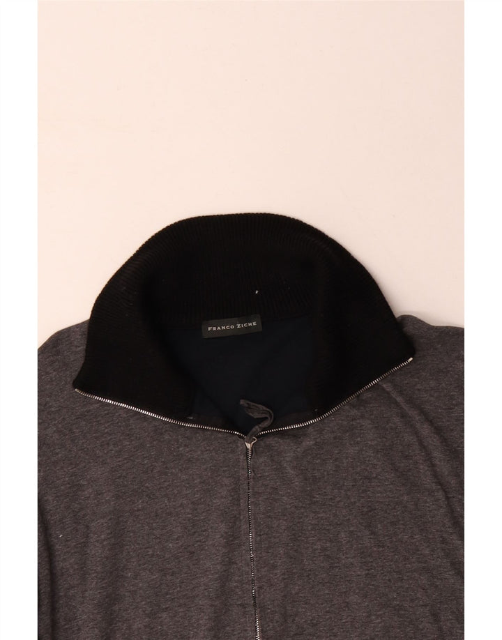 FRANCO ZICHE Sweat-shirt à col zippé pour homme, grand color block gris