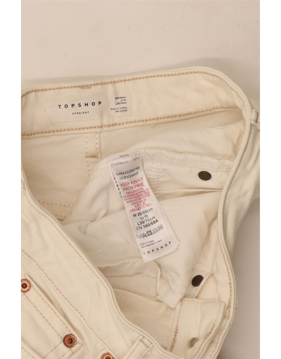 Topshop Jean droit femme W26 L24 coton blanc