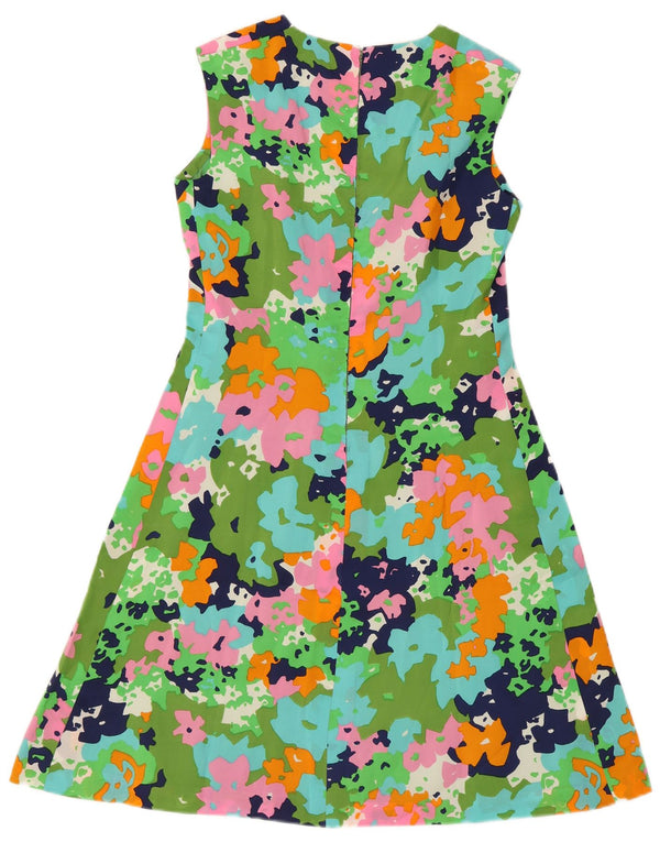 Vintage Femme Robe A-Line Sans Manches UK 8 Petit Rétro Multicolore