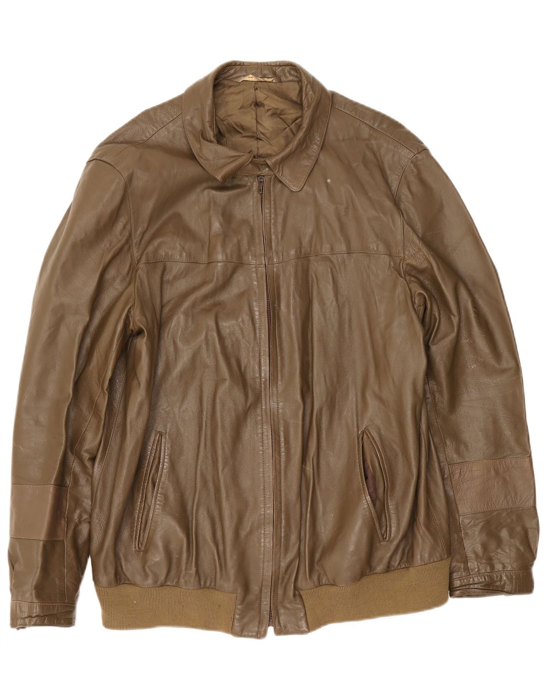 veste en cuir homme vintage UK 38 Cuir kaki moyen