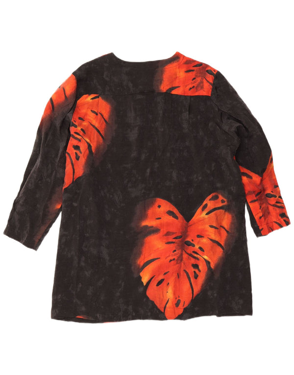 vintage Femmes Longline Cardigan Top IT 48 XL Gris Floral Rayonne