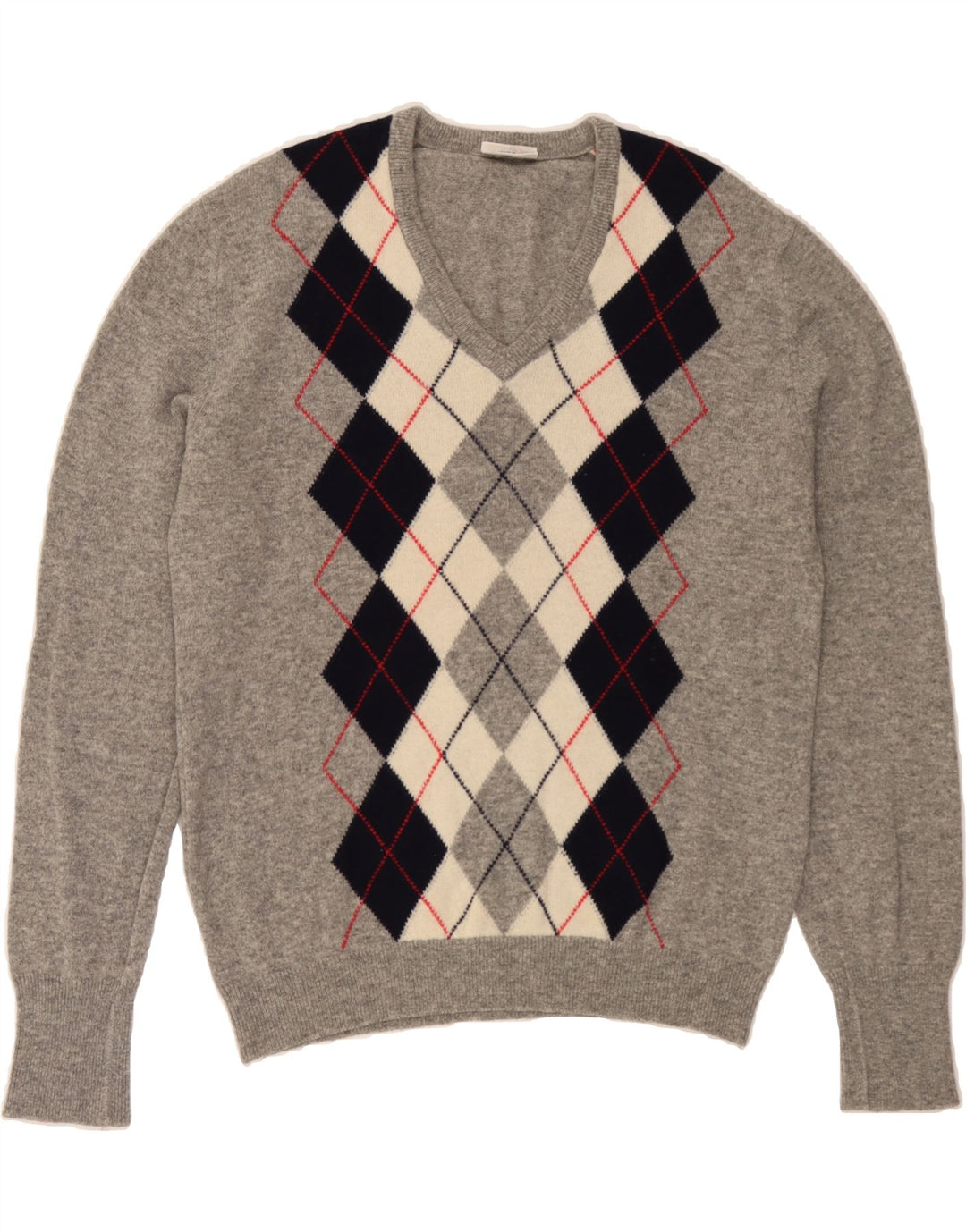 VINTAGE Mens V-Neck Jumper Sweater IT 52 Large Grey Argyle/Diamond Vintage Vintage and Second-Hand Vintage from Messina Hembry 
