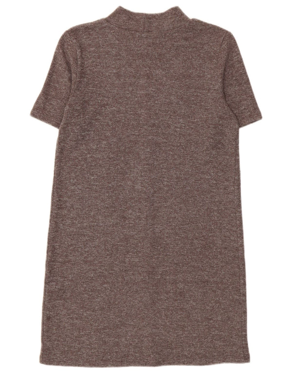 Zara Robe pull à manches courtes pour femme UK 12 Polyester moucheté marron moyen