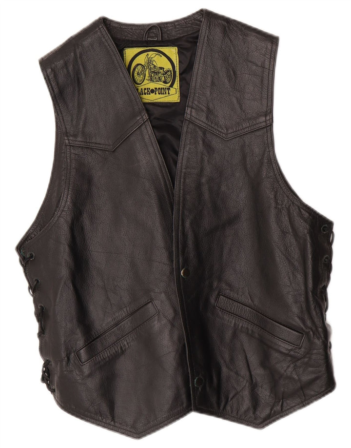 gilet en cuir occidental vintage pour hommes petit noir