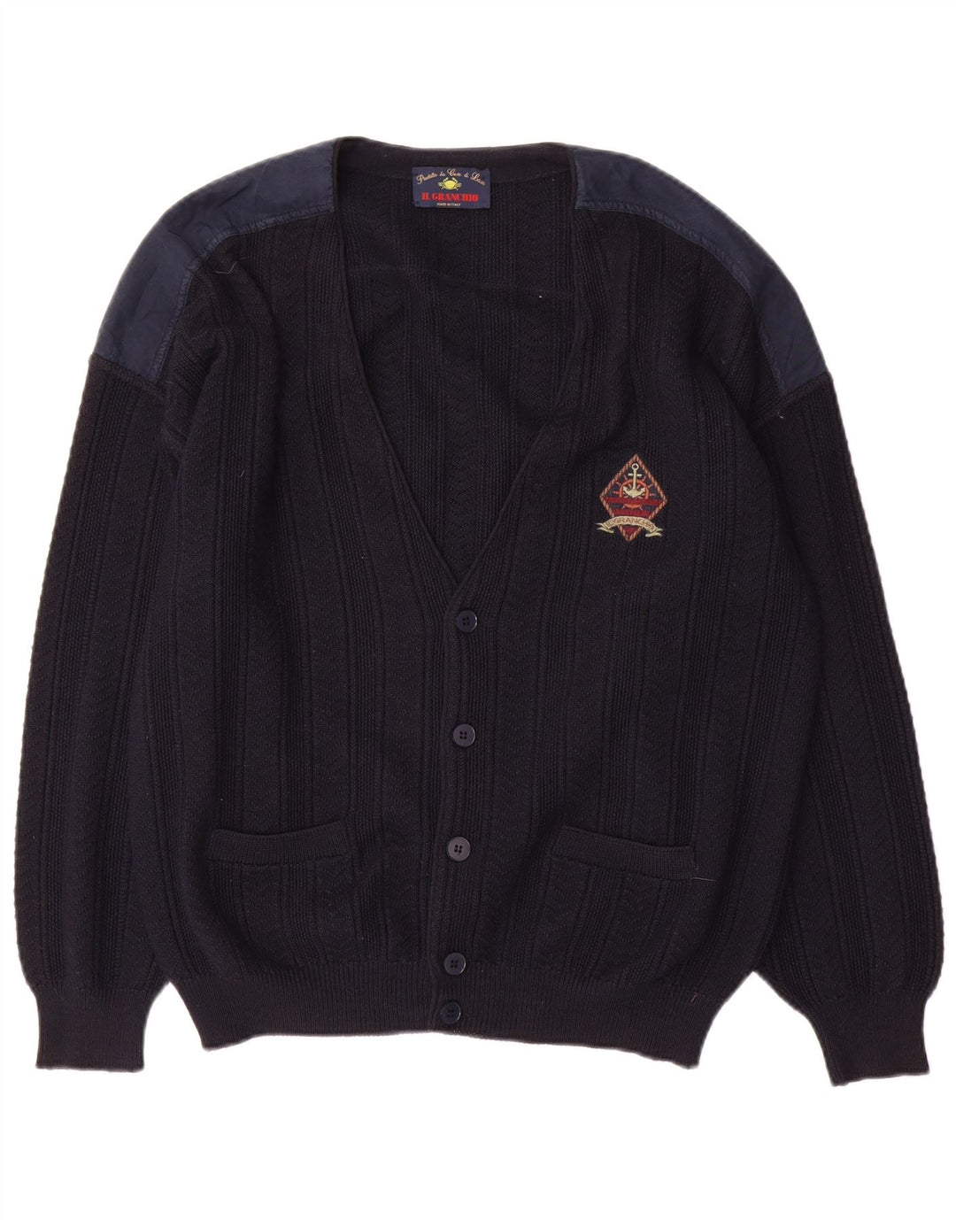Il Granchio Cardigan Homme Pull Large Bleu Marine Colourblock