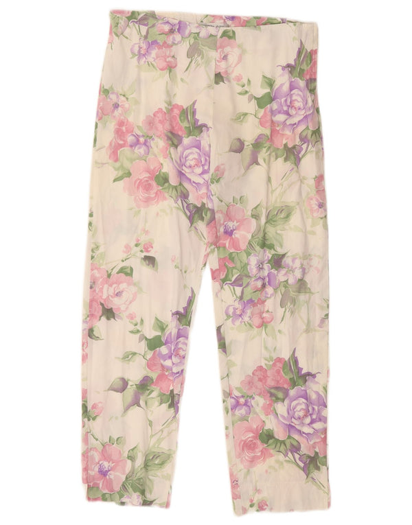 Pantalon court femme vintage IT 44 Medium W28 L25 Coton Floral Blanc