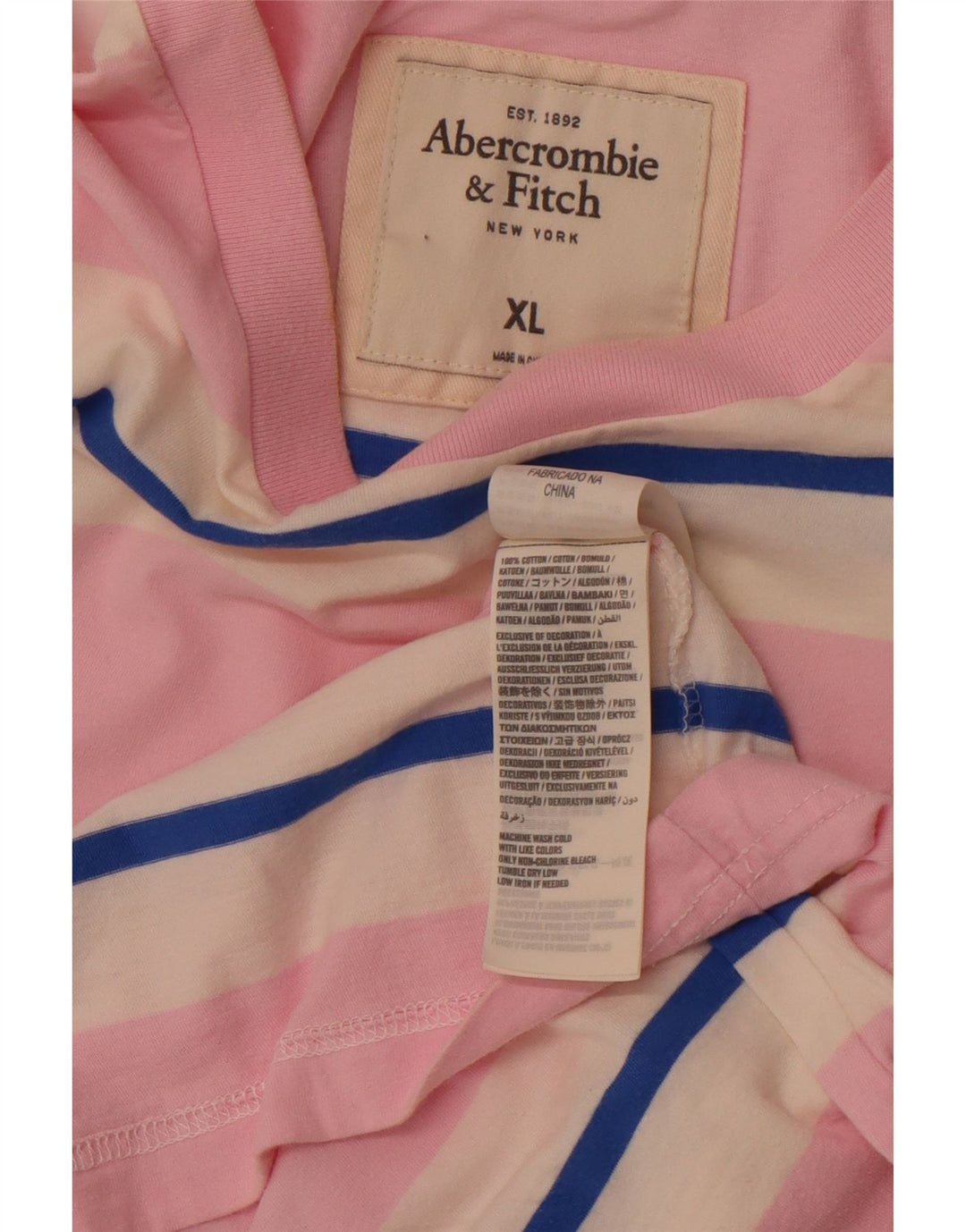 ABERCROMBIE & FITCH T-shirt musclé pour homme XL en coton rayé rose