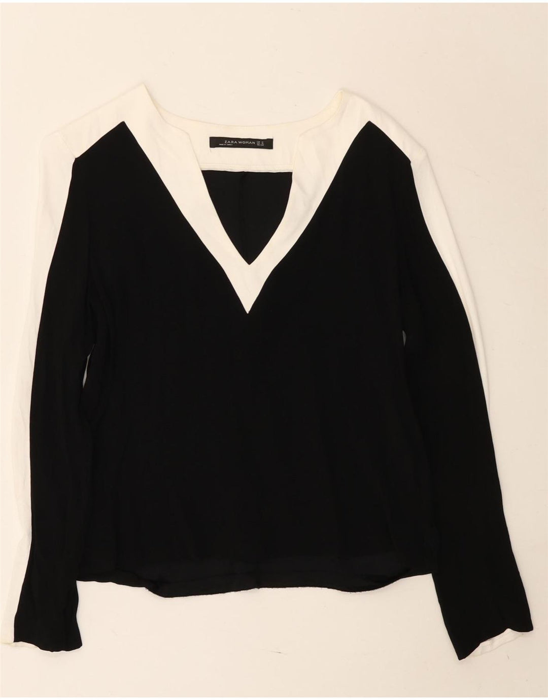Zara Femme Top Manches Longues UK 44 Medium Noir Colorblock Viscose