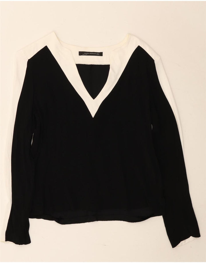 Zara Femme Top Manches Longues UK 44 Medium Noir Colorblock Viscose