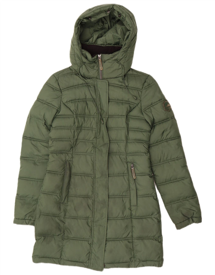 Superdry Manteau rembourré à capuche pour femme UK 6 XS Vert Polyester