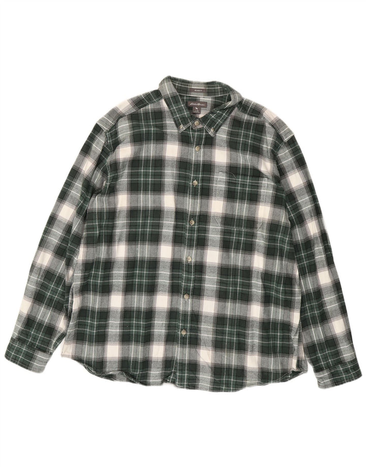 EDDIE BAUER Chemise en flanelle coupe décontractée pour homme XL en coton à carreaux verts