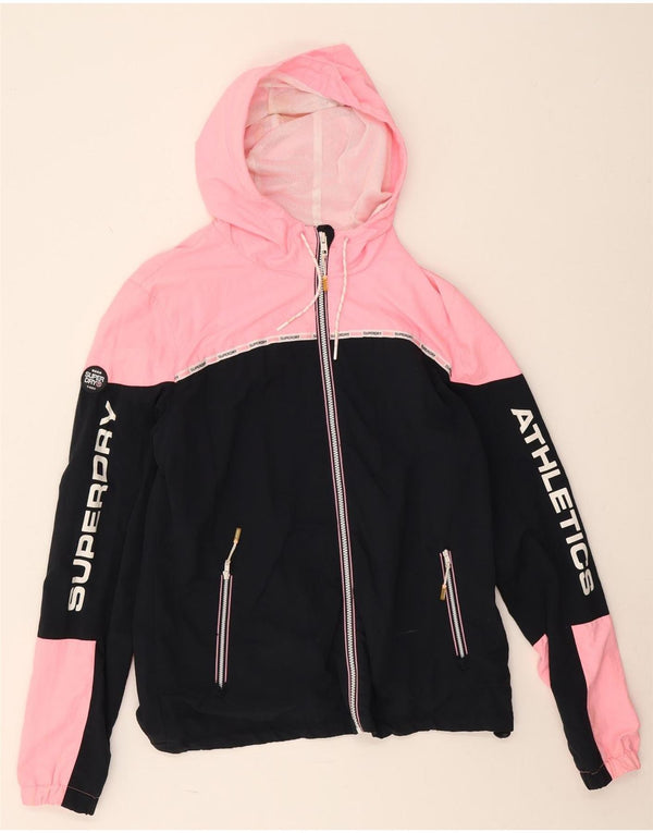 Superdry Veste de pluie à capuche graphique pour femme UK 18 XL Noir Colorblock Nylon