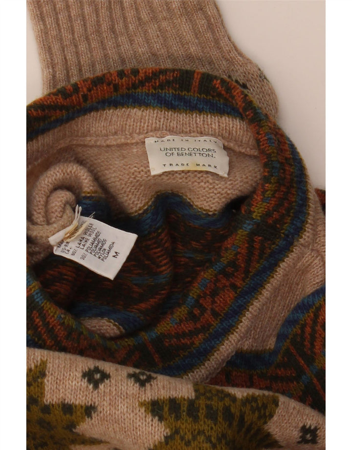 Benetton Pull à col rond en laine Fair Isle beige moyen pour homme