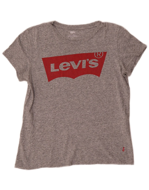 Levi's T-Shirt Graphique Femme UK 10 Petit Gris Moucheté Coton