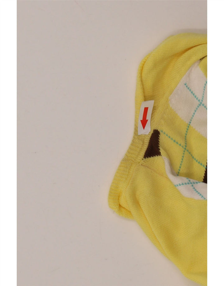 J. CREW Pull col V pour femme UK 12 Jaune moyen Argyle/Diamant