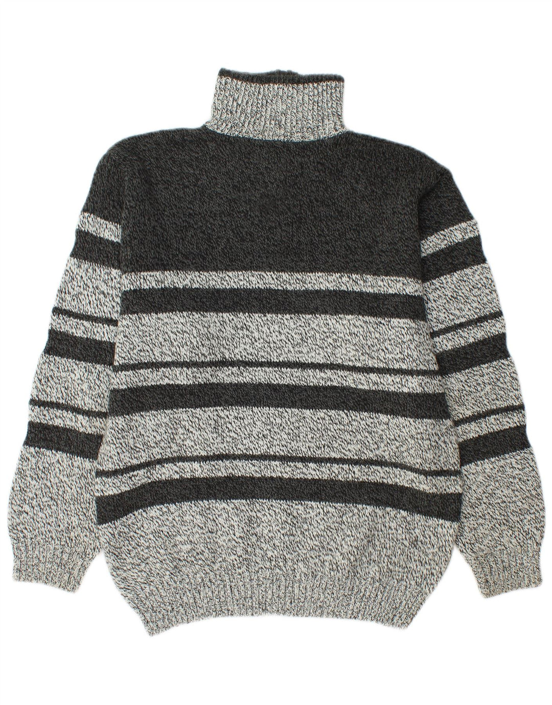vintage Mens Zip Neck Jumper Pull Moyen Gris Rayé Acrylique