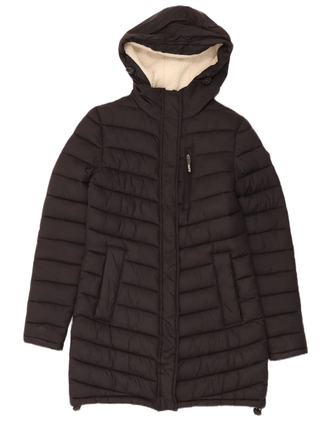 Superdry Manteau rembourré à capuche pour femme UK 10 Small Noir Nylon