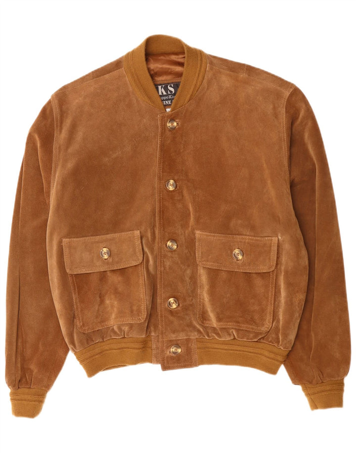 VINTAGE Veste Bomber En Daim Homme IT 50 Grand Cuir Marron