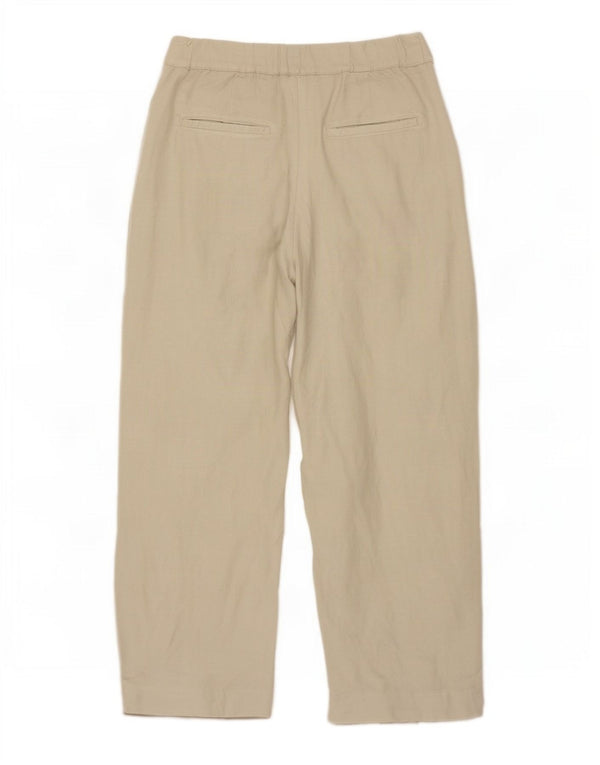 Zara Pantalon Capri Jambe Large Femme Small W26 L22 Beige Viscose