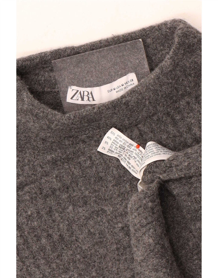 Zara Pull court à col roulé pour femme UK 14 Gris moyen Acrylique