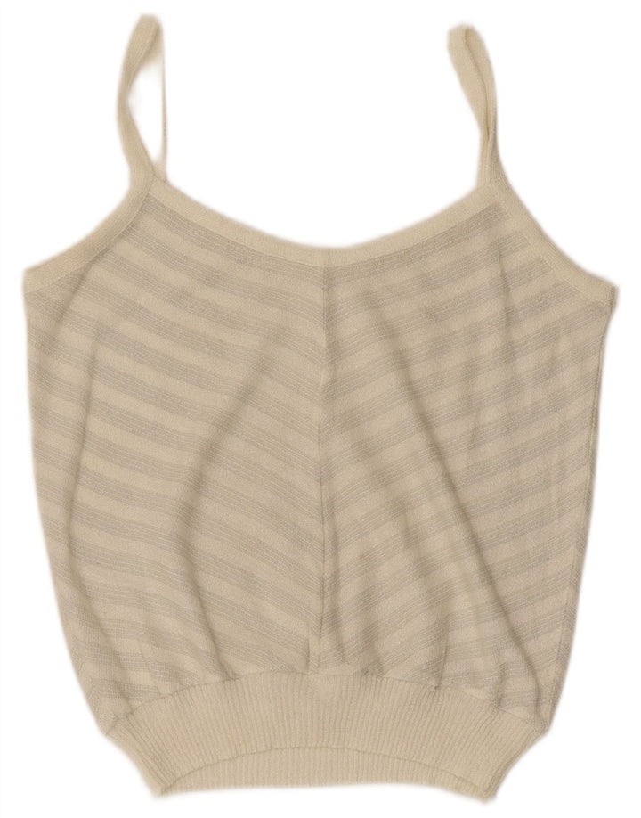 VINTAGE Femmes Cami Top UK 14 Chevron Blanc Moyen